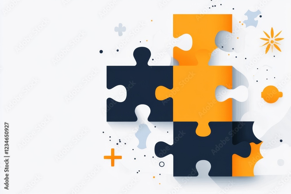 Poster a flat vector design of a puzzle piece fitting perfectly into place, representing a significant brea