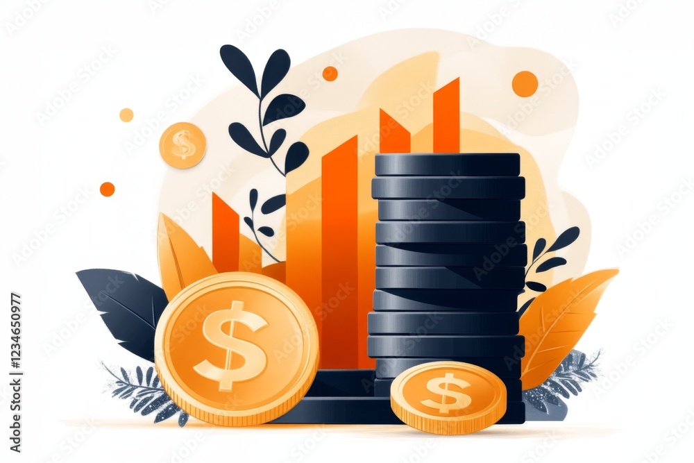 Aufkleber A flat vector design of a substantial stack of coins, with bold shapes and a sleek, modern color palette emphasizing wealth and stability
