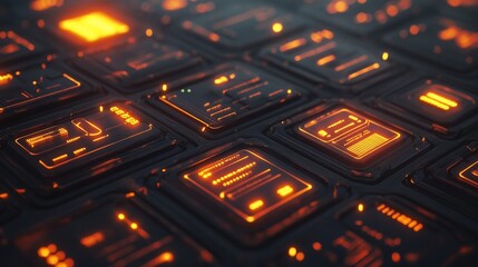 Obraz premium Glowing Futuristic Interface Grid: Abstract Digital Technology