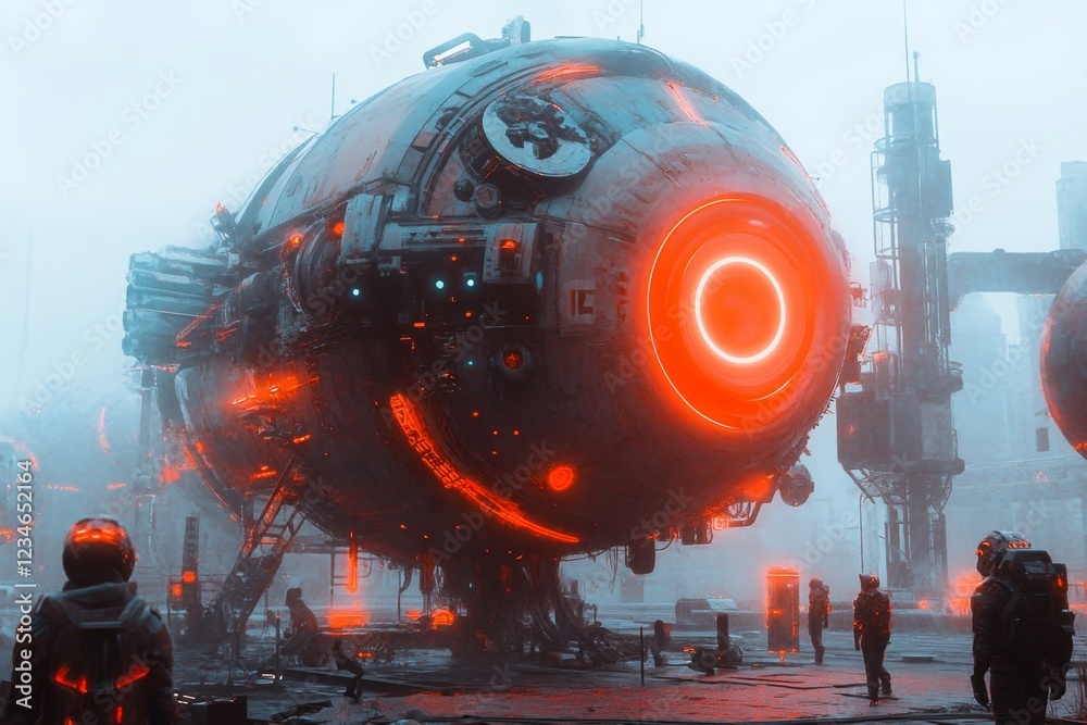 Poster a futuristic scene of a substantial spaceship docking at a massive space station, surrounded by glow