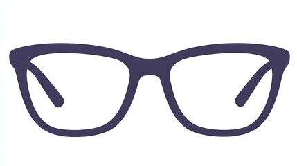 Fototapeta premium Simple illustration of a pair of eyeglasses, dark-purple frames, isolated on white background.