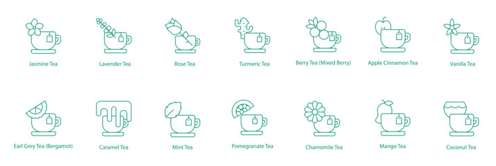 Herbal and Aromatic Tea Vector Icons: Calming and Fragrant Infusions