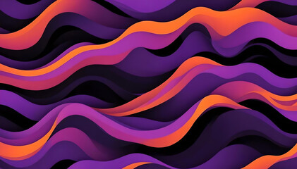 Líneas onduladas abstractas en tonos morados, naranjas y negros que crean un patrón dinámico y fluido