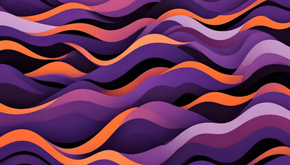 Líneas onduladas abstractas en tonos morados, naranjas y negros que crean un patrón dinámico y fluido