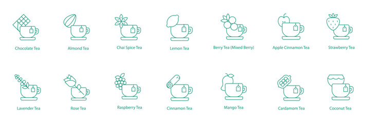 Spiced and Fruity Tea Vector Icons: Flavorful and Warming Blends