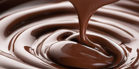 Rich chocolate creates a smooth swirl in a deep bowl, showcasing its creamy texture and glossy finish