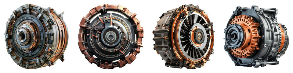 Reluctance motor isolated on transparent background, PNG, Set of