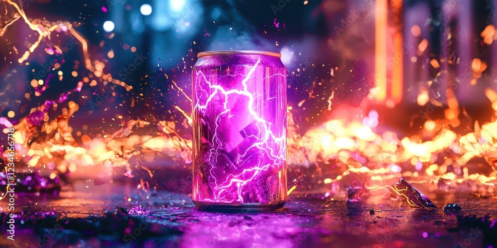 Poster can of soda is on a table with a lot of fire and debris