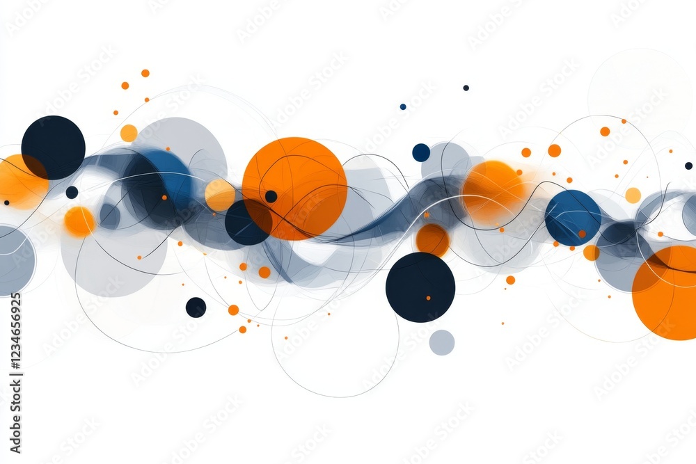 Poster A minimalist illustration of two sets of circles in matching colors, connected by thin lines to show correspondence, set on a clean white background