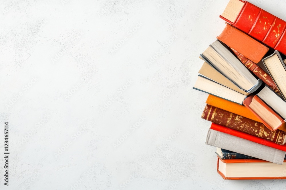 Aufkleber A minimalist stack of books arranged symmetrically, symbolizing sufficient resources for learning, drawn in soft tones on a clean white background
