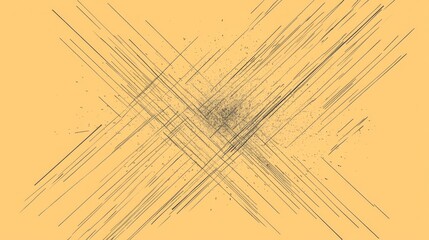 Abstract art with intersecting lines and particles on a pale yellow background.