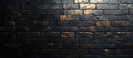 Dark Elegance: A Black and Gold Brick Wall Texture