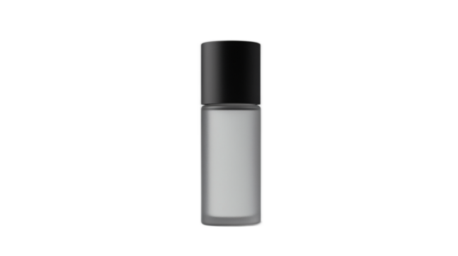 Elegant Empty Glass Cosmetic Bottle with Black Cap on a Clean Background