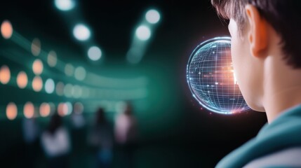 Young Person Contemplating Future with Digital Globe