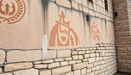 Obraz premium Stone Wall With Painted Ancient Symbols