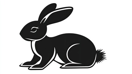 Fototapeta premium Black silhouette of a rabbit sitting.