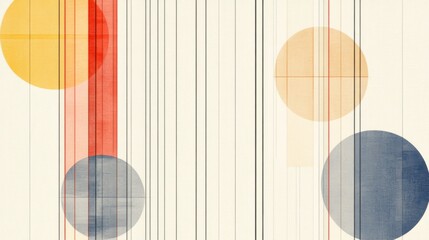Abstract composition of colorful circles and vertical lines creating a modern art vibe
