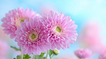 Pink chrysanthemum flowers, close-up, soft background, floral design