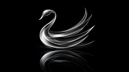 Obraz premium Abstract silver swan reflected on black background.