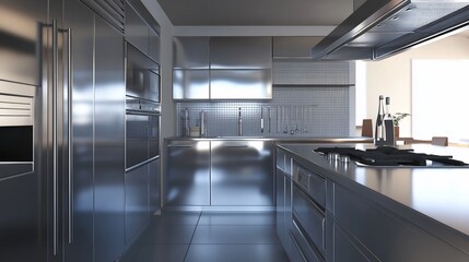 A sleek and modern kitchen featuring stainless steel appliances and minimalist design for contemporary living
