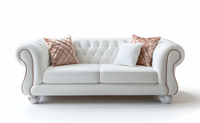 Fototapeta premium Elegant White Leather Sofa with Rose Gold Accents