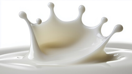 Milk splash creates a captivating crown shape against a white background showcasing fluid dynamics in action