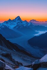 Fototapeta premium Majestic Himalayan sunrise over snow-capped peaks and valleys with vibrant colors in the sky