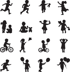 Group of children silhouette illustration vector .