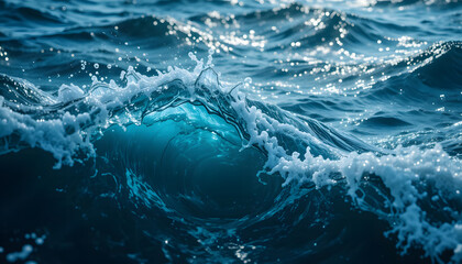 Obraz premium Blue ocean waves splash and creating a foam