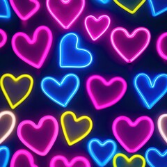 Neon sign with many hearts in different colors