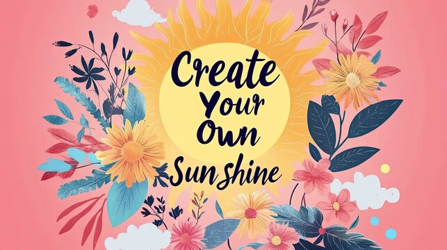 Floral Sun Sunshine Quote Graphic Design Pink Background