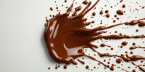 Chocolate splatter on a clean surface showcasing rich texture and glossy appearance under bright light