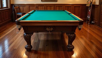 Elegant vintage billiard table in warm salon setting, timeless leisure