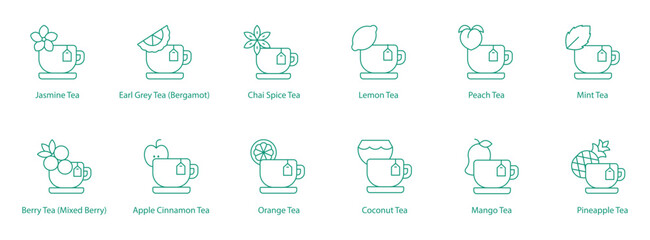Classic and Herbal Tea Vector Icons: Traditional and Soothing Blends