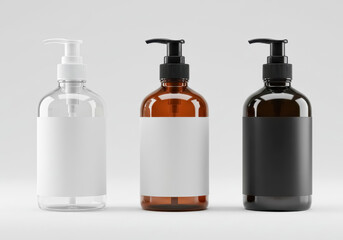 Three pump bottles displayed side by side against a white background