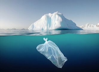 Obraz premium Ocean Pollution: A Plastic Bag's Journey in a Frozen Landscape
