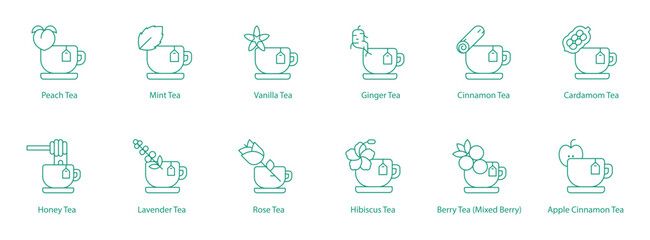 Herbal and Fruity Tea Vector Icons: Assorted Flavors for Wellness