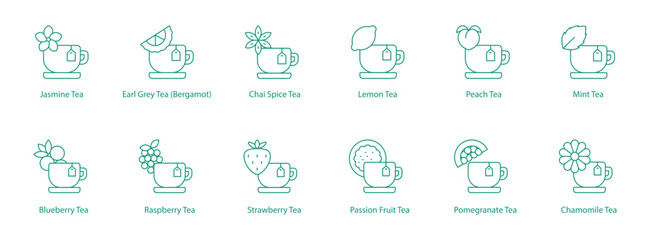 Floral, Fruity, and Herbal Tea Vector Icons: A Delightful Tea Collection