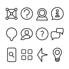 Question Mark Line Icon Set – Editable Stroke Vector Illustration