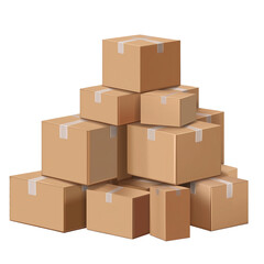 Fototapeta premium Stack of Cardboard Boxes with Tape Seals Isolated On Transparent Background, perfect for packaging, moving and logistics design