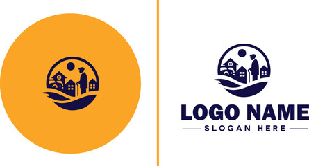 Retirement Community icon Senior living community Retirement village Senior community flat logo sign symbol editable vector
