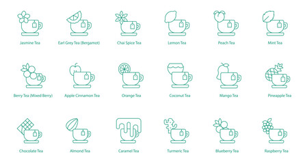 Comprehensive Tea Set Vector Icons: A Variety of Tea Flavors