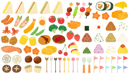 お弁当のおかずイラストセット ベクター素材