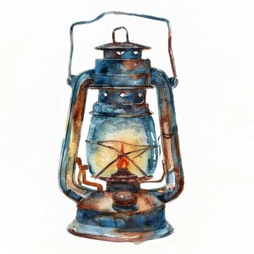 Watercolor clipart of a lantern from the parables old-style oil lamp