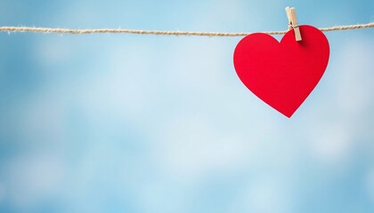 Valentine Red Heart Hanging from Clothespin on String