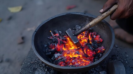 Blacksmith Hammering Hot Iron in Forge with Photorealistic Detail