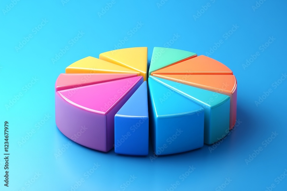 Poster colorful 3d pie chart model showcasing data representation and visual analysis tools with vibrant hu