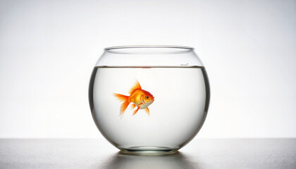 Single goldfish swimming in bright bowl, simplicity and serenity