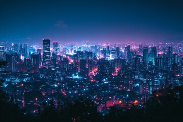 Fototapeta premium City skyline illuminated at night with vibrant lights and a bustling atmosphere