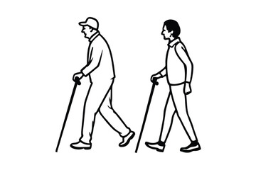 Obraz premium elderly people walking with stick isolated on white